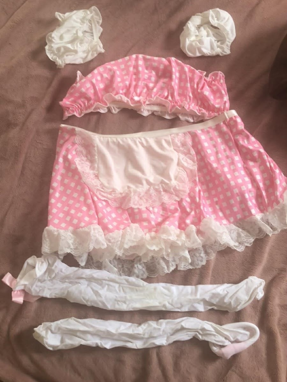 Pink Gingham Lace Trim Babydoll Lingerie Set